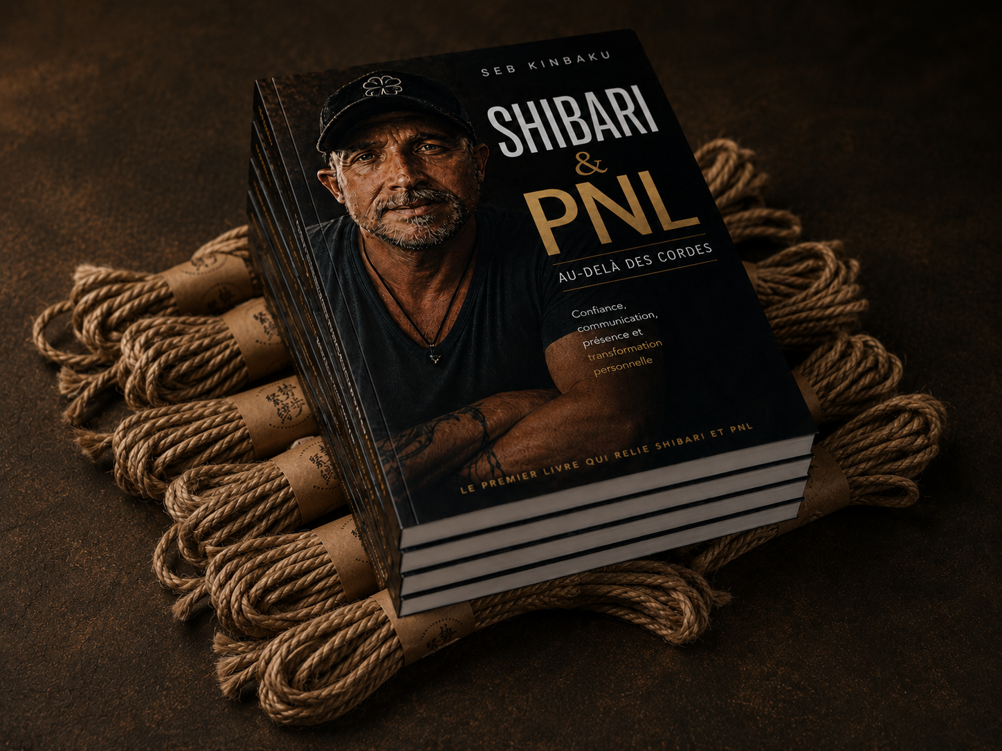 Le livre Shibari & PNL — Au-delà des cordes, de Seb Kinbaku, présenté sur des cordes japonaises